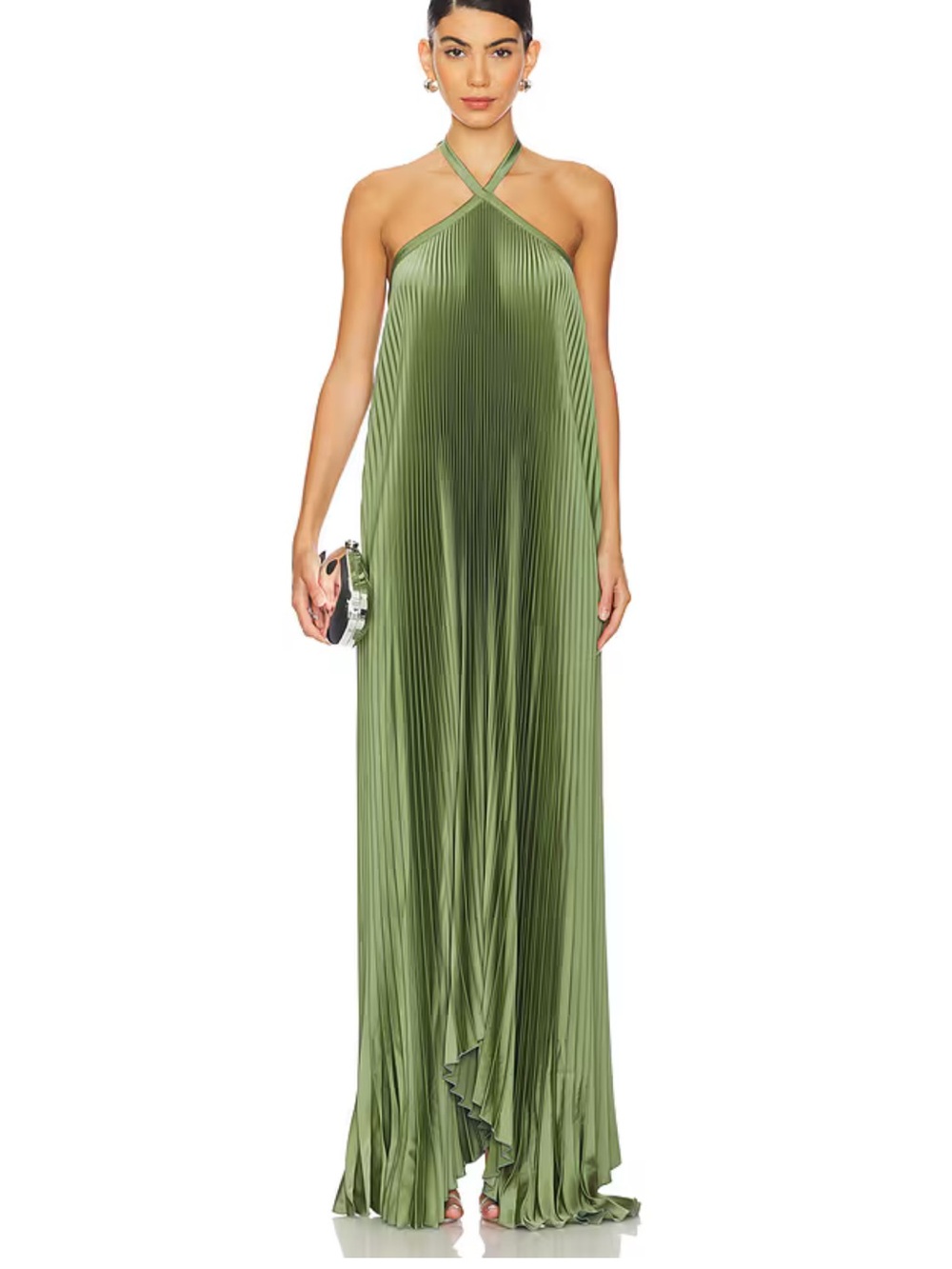 Lidee Deesse Gown in Moss Green Maxi Dress Pleated Halter US 4